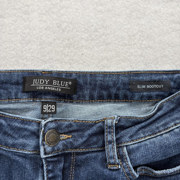 Judy Blue Jeans Womens 9/29 Blue Slim Bootcut Distressed Raw Hem Stretch Denim - Picture 4 of 12